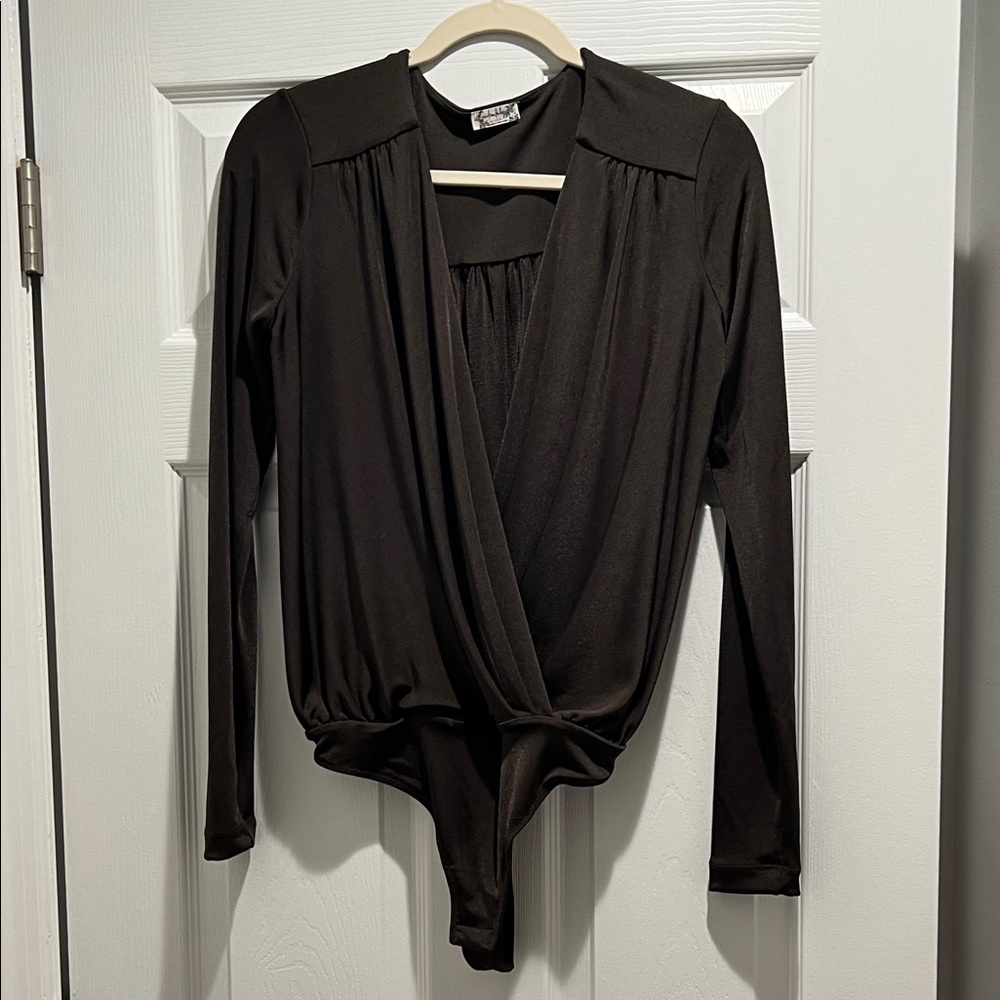 Free People Black Long Sleeve Bodysuit